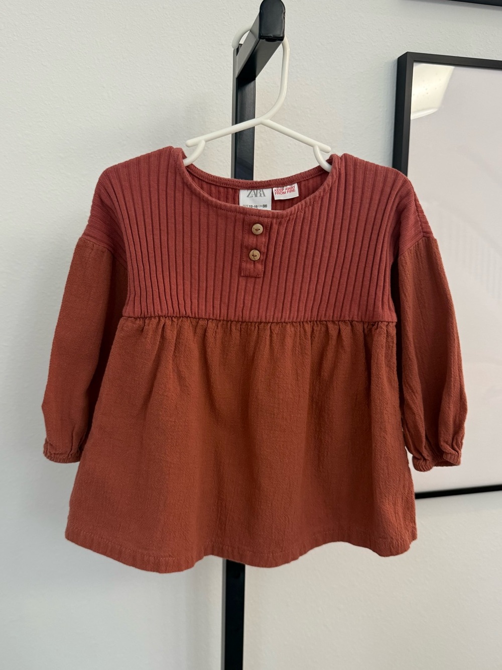 Zara Girls Rust Brown Long-Sleeve Dress Size 12-18 Months